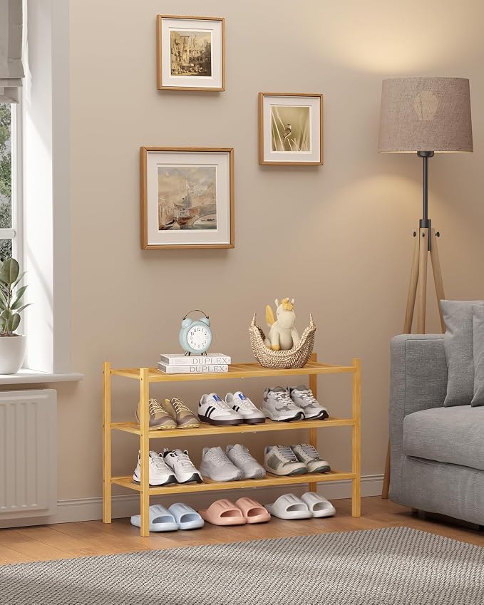 Kitsure Bamboo Wooden Shoe Rack for Closet - Stackable Shoe Organizer with Modular Structure, Space-Saving Shoe Shelf for Entryway, Living Room, Bedroom, 26.8" x 11" x 18.9", Natural - Image 9