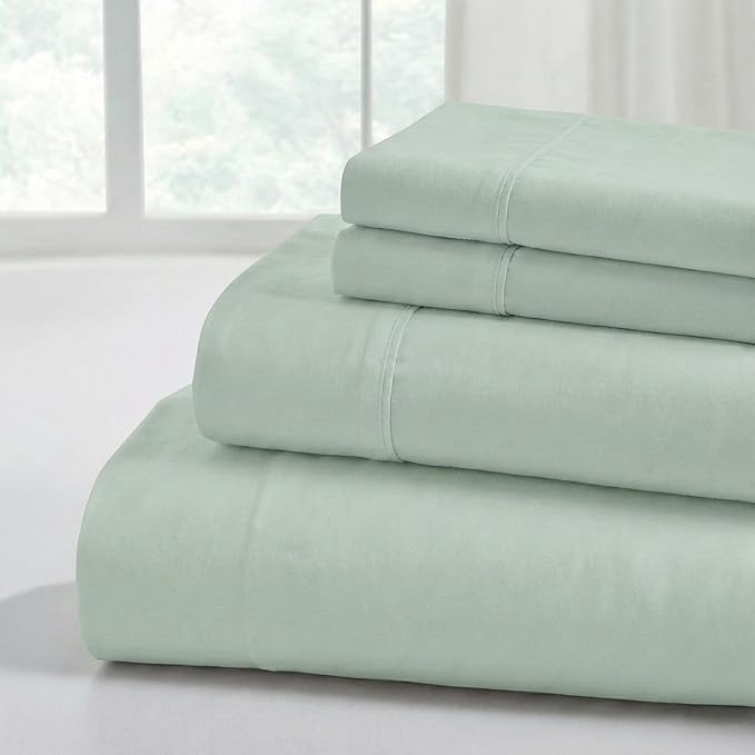 Modern Threads Soft Microfiber Solid Sheets - Luxurious Microfiber Bed Sheets - Includes Flat Sheet, Fitted Sheet with Deep Pockets, & Pillowcases Seafoam California King