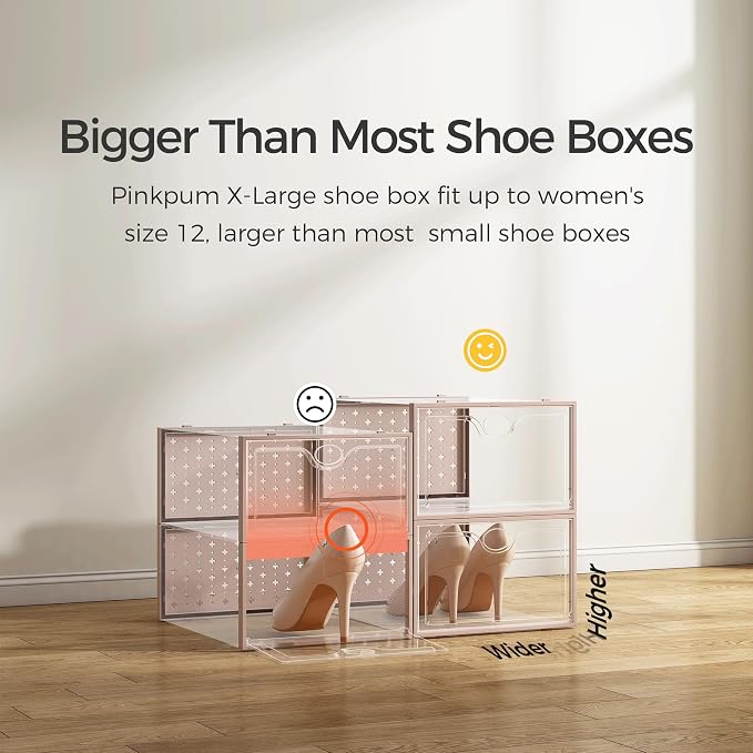 Pinkpum 15 Pack X-Large Shoe Storage Boxes, Shoe Organizer for Closet Clear Plastic Stackable Shoe Dispaly Case Bins Holder, Sneaker Storage for Sneakerheads Pink - Image 3