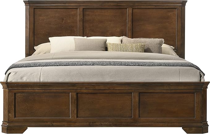 Roundhill Furniture Maderne 3-Piece Bedroom Set with Queen Size Panel Bed and Two Nightstands, Antique Walnut Finish