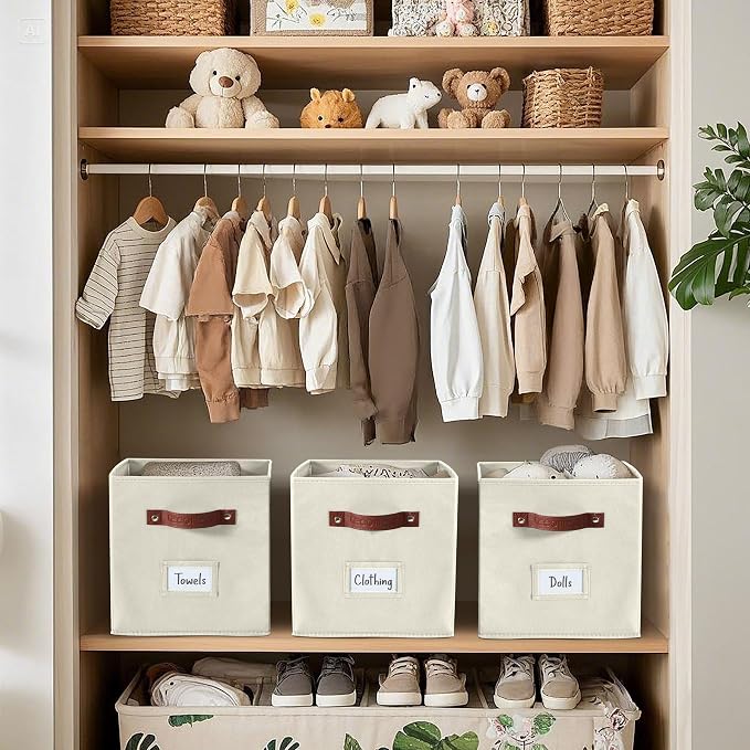 DECOMOMO Storage Baskets, 13x15x13 Storage Cube Bins with Labels for Organizing Shelves Kallax (Kallax / 4pcs, Beige) - Image 7
