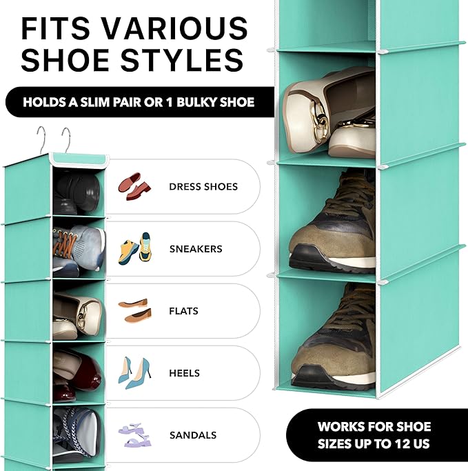 Simple Houseware 10 Shelves Hanging Shoes Organizer Holder for Closet, Turquoise - Image 4