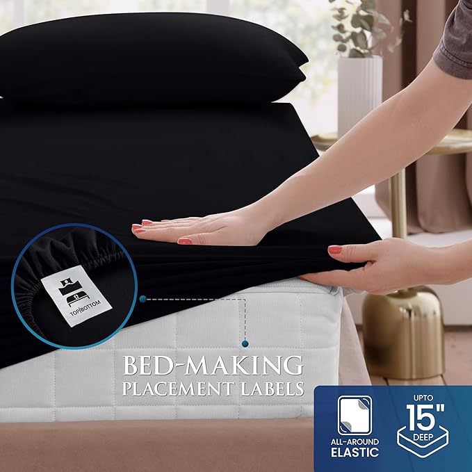 Utopia Bedding Twin Size 3 Piece Sheet Set - Brushed Microfiber - Soft Bed Sheets for Twin Size Bed Set - Includes 1 Fitted, 1 Flat, & 1 Pillow Case - Deep Pocket (Black)