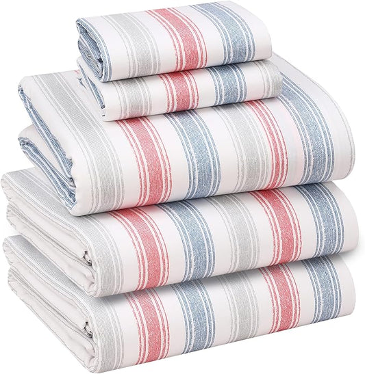 RUVANTI 100% Cotton Sheets – Split King Size Percale Bedding, Cooling & Breathable Floral Design, Durable with a Crisp, Soft & Comfortable Feel, 16" Deep Pocket, 5-Piece Set, Times