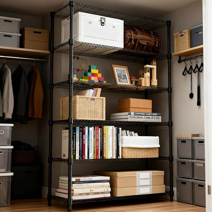 M MZG 2100LBS 47.2" W 6 Tiers Shelf Storage Shelves Metal Shelving Unit Heavy Duty Garage Shelving Adjustable Wire Shelves for Pantry,Kitchen,Garage,Basement,Black 17.7" D x 47.2" W x 82.4" H - Image 6