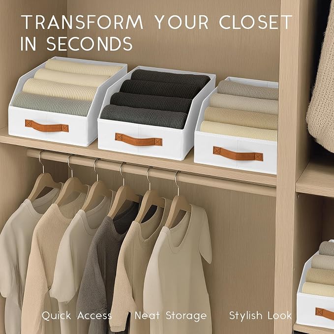 Homsorout Fabric Storage Bins for Organizing - 10 Pack Large Trapezoid Collapsible Storage Bins with Front Handle, Closet Organizers and Storage for Bedroom, Home Shelves, Small Spaces, White - Image 4