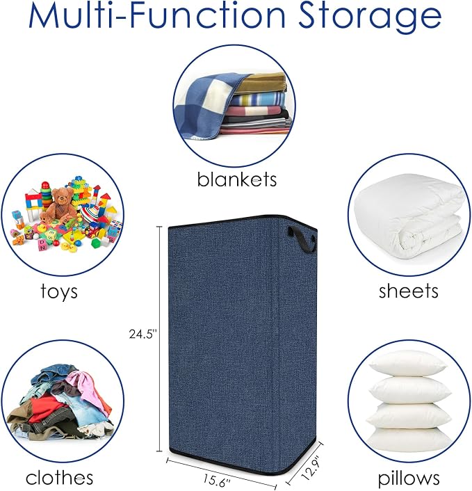 SNIGJAT Large Laundry Hamper, Tall Laundry Hamper with Sturdy Handles, Hampers for Laundry, Rectangular Dirty Clothes Hamper for Bedroom, Extra Large Laundry Basket for Clothes Toys, 80 L - Image 6