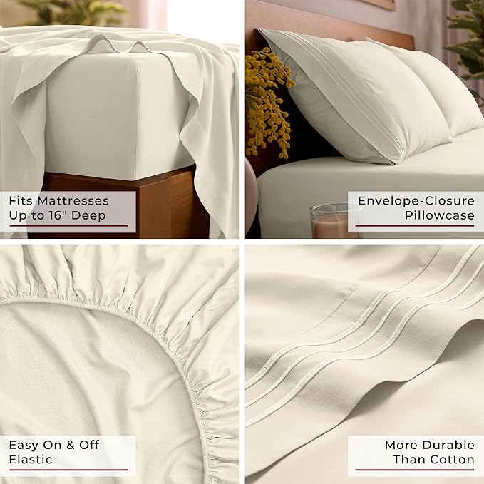 Mellanni Full Sheets Set - 4 PC Iconic Collection Bedding - Hotel Luxury, Extra Soft, Cooling Bed Sheets - Wrinkle, Fade, Stain Resistant (Full, Golden Ivory)