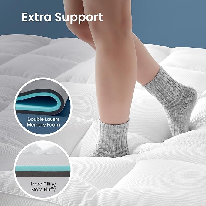 SLEEP ZONE 4 Inch Full Mattress Topper, Dual Layer 2'' Gel Memory Foam + 2'' Breathable Fluffy Cool Waterproof Removable Pillow top Pad for Back Pain, Comfort Support, White