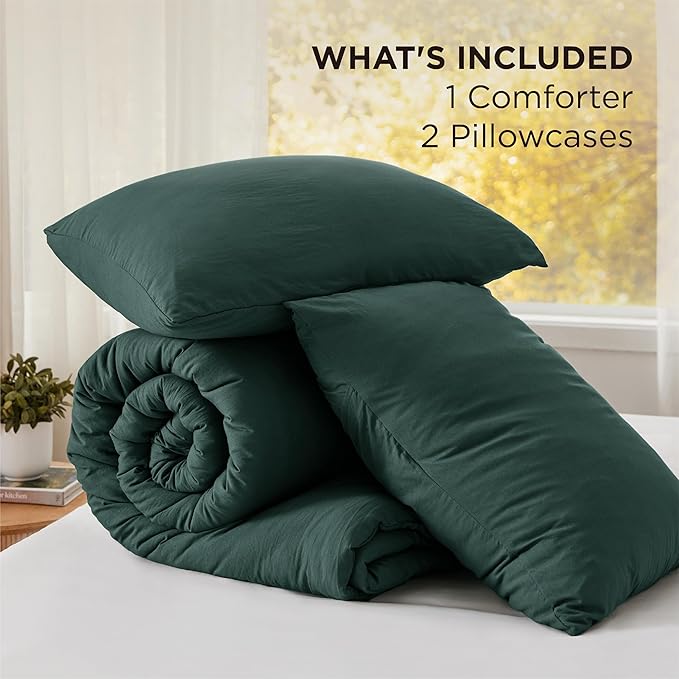 Bedsure Super King Plus Comforter Set, Forest Green Soft Prewashed Bedding for All Seasons, 3 Pieces GentleSoft™ Bed Set, 1 Lightweight Comforter (128"x120") and 2 Pillowcases (20"x36")