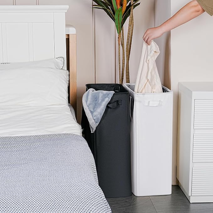 efluky Slim Laundry Basket, Narrow Laundry Hamper with Handles, Collapsible Dirty Clothes Hamper, Tall Laundry Bin for Laundry Room, Dorm and Bedroom, 12.7 Gallons(75L) White - Image 5