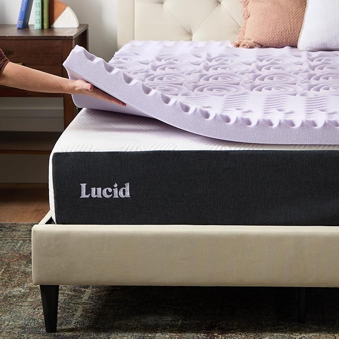 LUCID Lavender Infused 3 Inch Memory Foam Mattress Topper with 5 Zones – Full Size – Plush Feel – CertiPUR Certified – Dorm Room Essentials