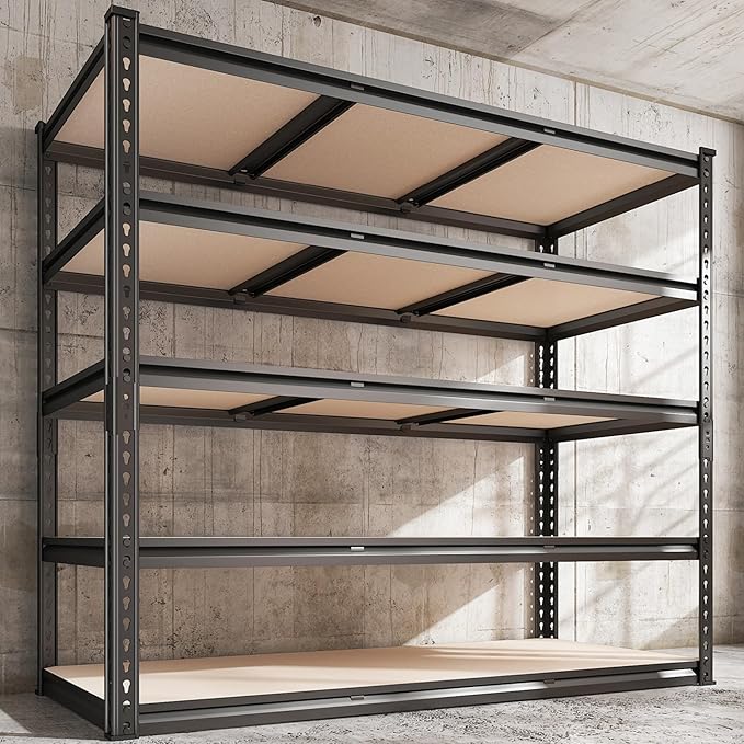 REIBII 48" W Garage Shelving Heavy Duty, 3000LBS Storage Shelves, 5-Tier Adjustable Metal Shelving, Garage Shelves Sturdy Industrial Shelf, Easy Assemble, 72" H x 48" W x 18" D by REIBII