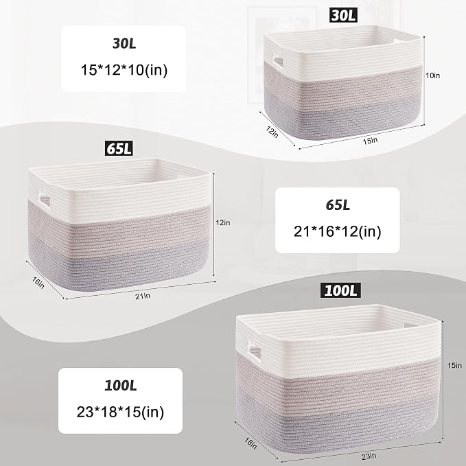 Artfeel Blanket Basket,Rectangle Woven Baskets for Storage,30L Laundry Basket for Decorative Nursery Blanket,Toys,Dirty Clothes and Magazine in Shelves,Baby Room,and Living Room - Image 5