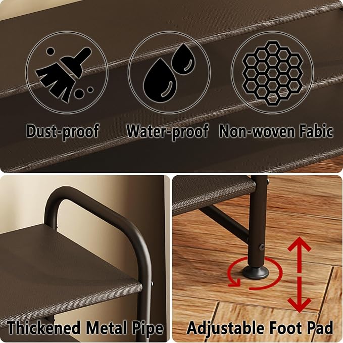 INGIORDAR Shoe Rack 4 Tier Long Storage Organizer Wide Metal Shoe Shelf for Closet Entryway Brown - Image 6