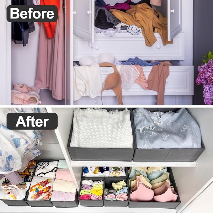 homyfort 12 Pack Dresser Drawer Organizers and Storage Bins for Clothing, Baby Clothes, Bra, Underwear, Socks (Grey) - Image 4