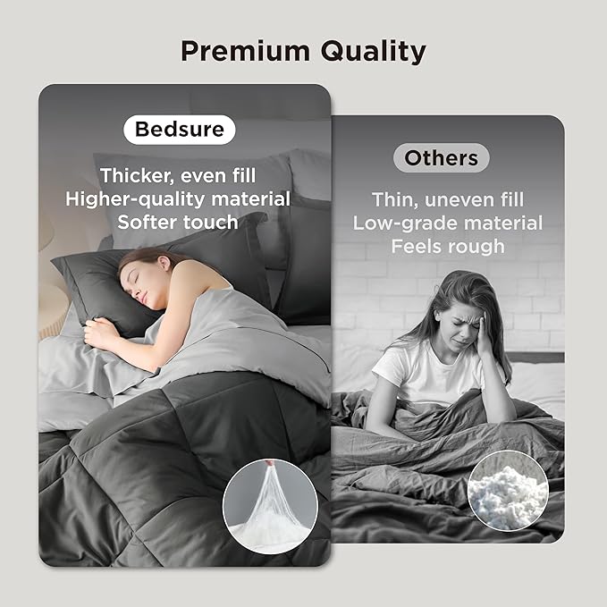 Bedsure Twin Comforter Set - 5 Pieces Reversible Charcoal Grey Bedding, Twin Size Bed Set for All Seasons, Bed in a Bag with Down Alternative Comforter, Sheets, Pillowcase & Sham