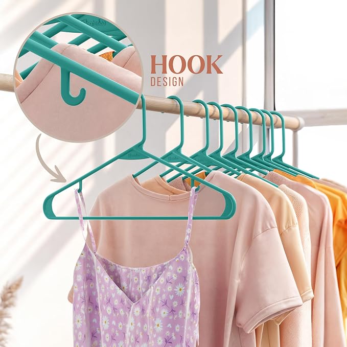 Plastic Hangers 20 Pack Aqua - Clothes Hangers - Makes The Perfect Coat Hanger and General Space Saving Hangers for Closet and New Apartment Essentials - Percheros Ganchos para Colgar Ropa Hangars - Image 5