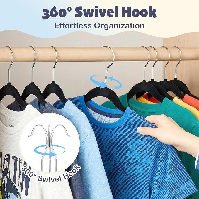HOUSE DAY 14 Inch Kids Velvet Hangers 50 Pack, Durable Big Kid Hangers for Youth, Teen, Non Slip Kids Felt Hanger, Cute Childrens Hanger for Closet, Black - Image 8