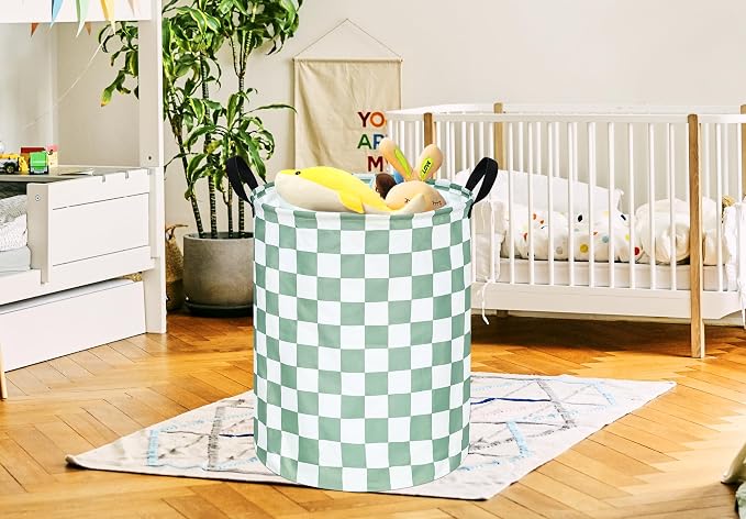 Sage Laundry Basket Kids Hamper Gifts Storage Basket Toys Box Large Canvas Collapsible Organizer Bins for Home/Dorm/Kitchen/Pet/Office/Closet/Shelf/Gift Baskets - Image 2