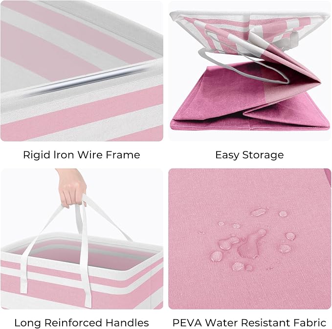 HomeHacks 2 Pack Large Laundry Baskets, Waterproof, Freestanding Laundry Hampers, Collapsible Clothes Hamper with Reinforced Handles in Laundry, College Dorm, Bathroom, Bedroom (Pink, 125Lx2) - Image 2
