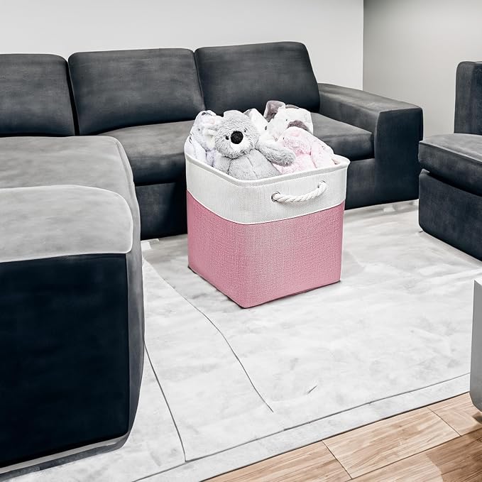 Cube Storage Bins, Collapsible Fabric Storage Cubes Bins, 11 Inch Cube Storage Bins with Handles, Foldable Storage Cubes (Pink, 10.5 * 10.5 * 11inch) - Image 7