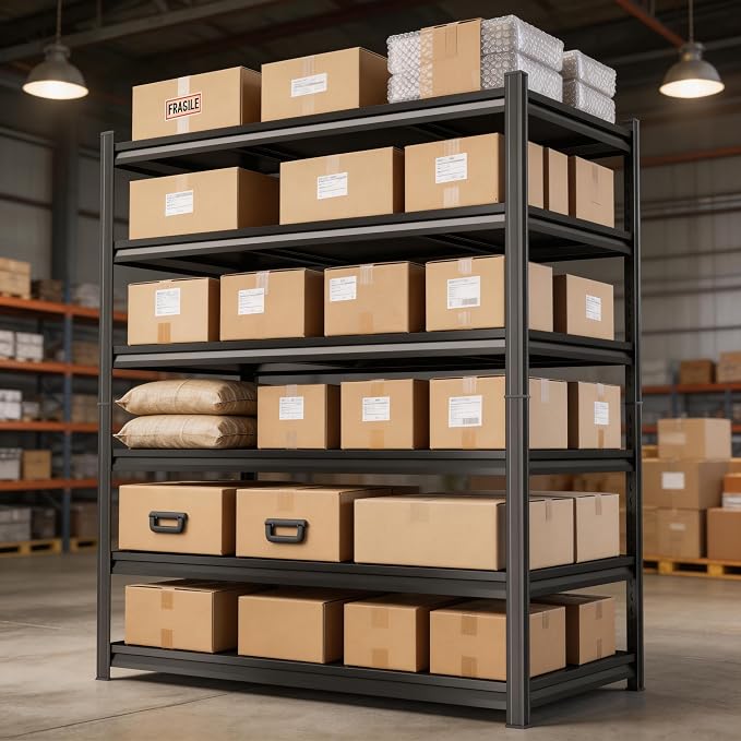 6-Tier Garage Shelving, 82''H*40''W*18''D Metal Storage Shelf ，2-in-1 Adjustable 3700 lbs Heavy Duty Unit Shelves, Upgraded Reinforced Double-Layer Columns for Basement Kitchen Pantry Rack - Image 8