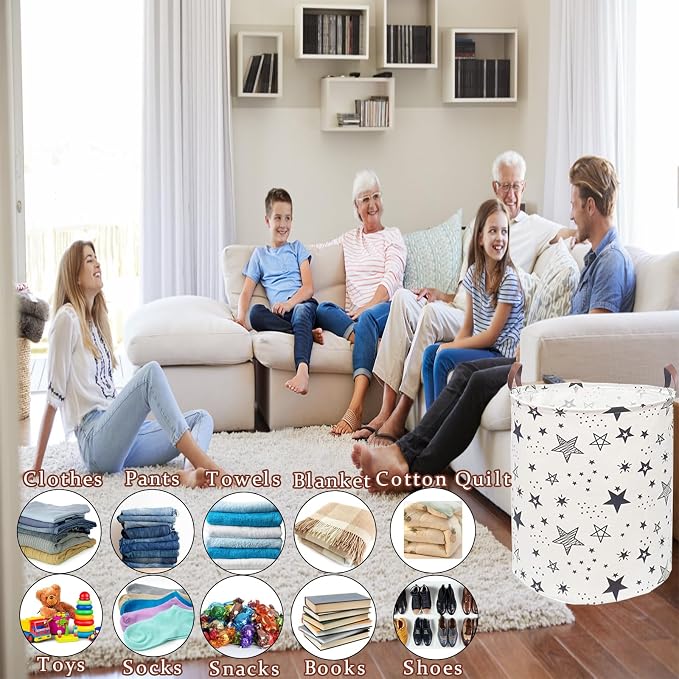 Waterproof Laundry Hamper Collapsible Laundry Basket Leather Handle Laundry Bag Large Clothes Storage Toy Organization for Bathroom Bedroom Laundryroom College Dorms (Caisanjiao-001) - Image 5