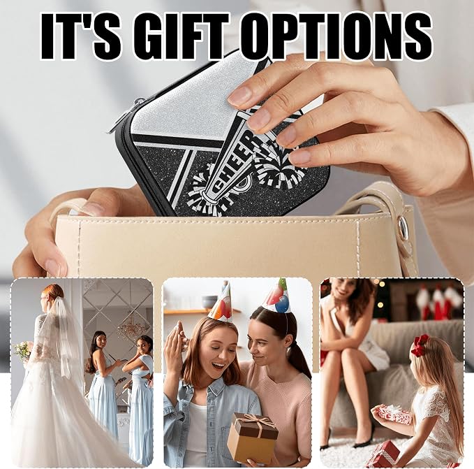 Cheerleader Jewelry Case, Mini Travel Box for Women, Cheer Team Gifts for Girls (Silver) - Image 5