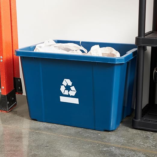 Gracious Living Medium Curbside Blue Box, Plastic 17 Gallon/64 Litre Home Trash Can Refuse and Recycling Bin Container with Built-in Handles (12 Pack) - Image 4