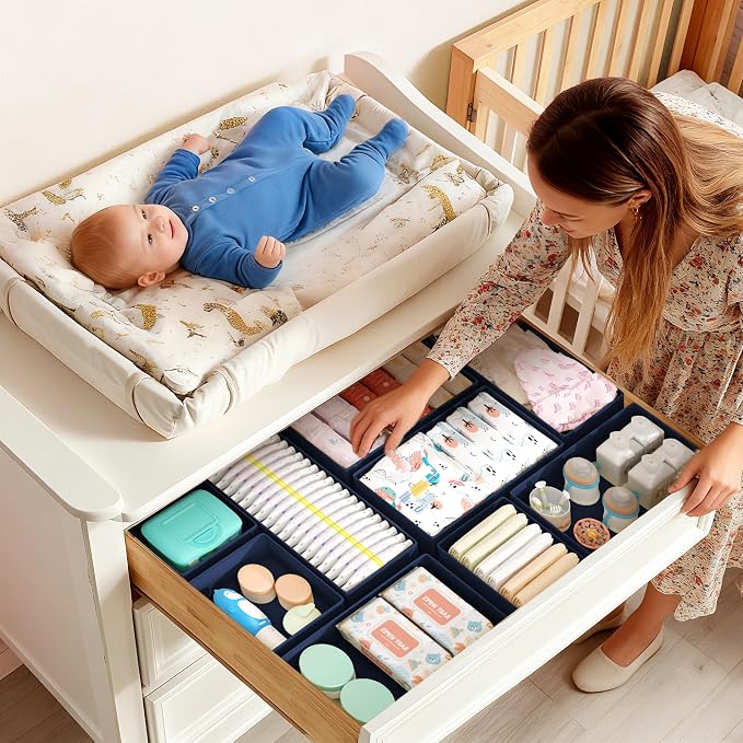 DIMJ Drawer Organizer Clothes Storage - 18 Pack Baby Dresser Organizer for Nursery, Foldable Drawer Dividers for Bedroom Closet Organization, Fabric Storage Bins for Socks, Underwears, Bras - Image 3