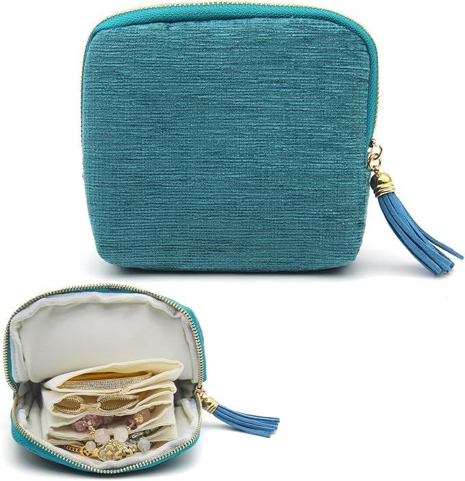 Small Travel Jewelry Case, Mini Jewelry Box, Purse Organizer Pouches for Travel and Everyday Jewelry Organizer Storage (Blue) by Unknown