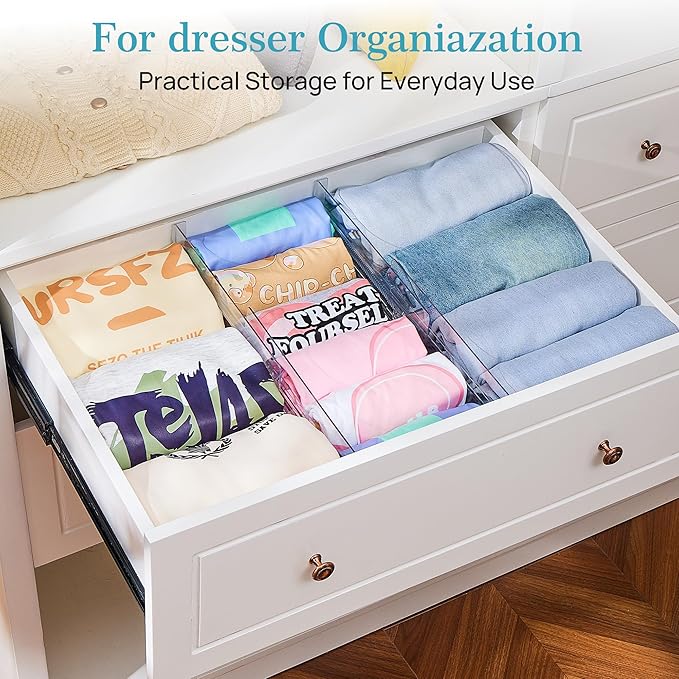 Vtopmart 12 Pack Drawer Dividers for Clothes, 4" High 13"-22" Adjustable Expandable Dresser Drawer Organizer, Clear Plastic Separators for Dresser, Baby Clothing, Underwear, Cosmetic, Toiletries - Image 4