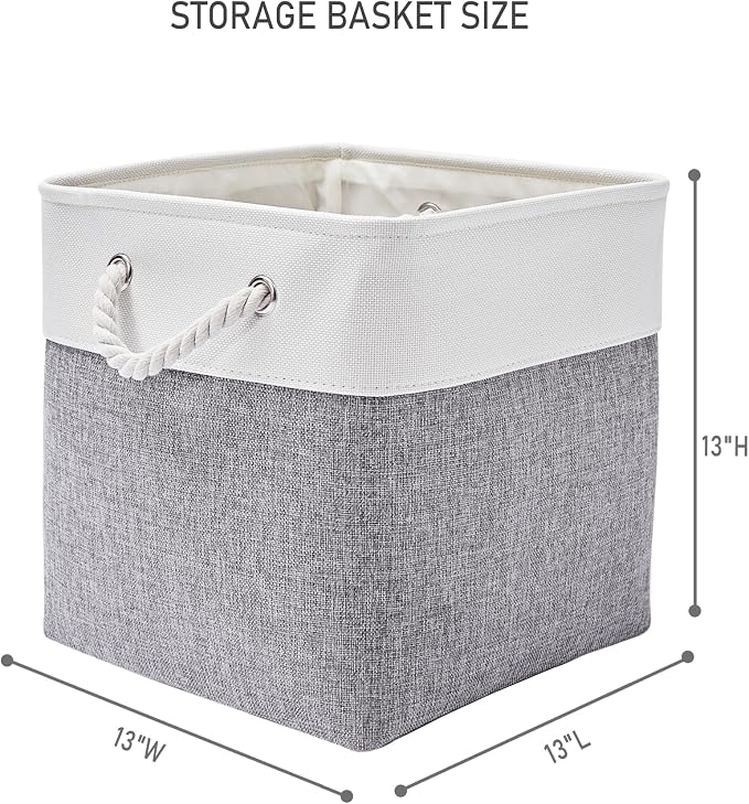 13 x 13 Inch Storage Cubes,6 Pack Cube Storage Bins for Shelves，Fabric Collapsible Storage Bins with Handles, Foldable Storage Basket for Organizing Clothes, Toys, Books (White&Gray) - Image 5