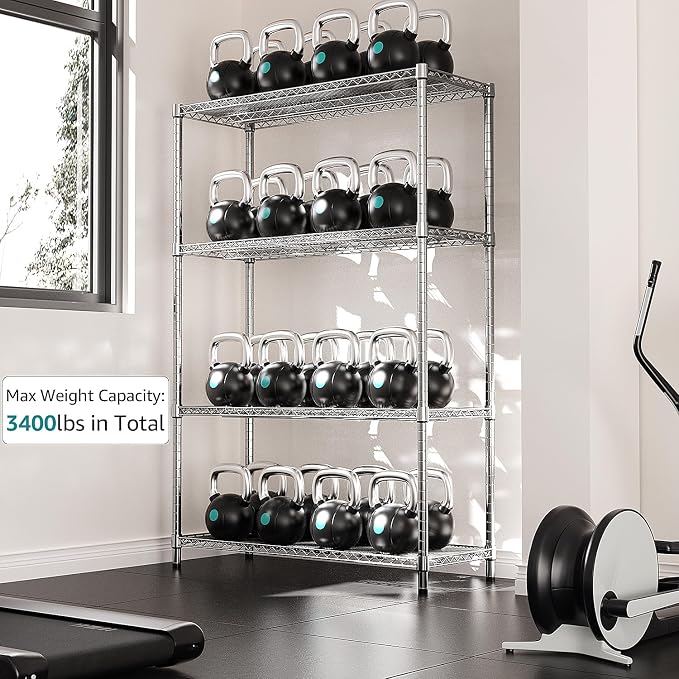 IZEUK 3400 LBS Garage Shelving Wide Storage Shelves 4 Tier Metal Shelves Heavy Duty Adjustable Utility Shelf Rack Chrome 17.7" D x 47.2" W x 70.4" H - Image 7