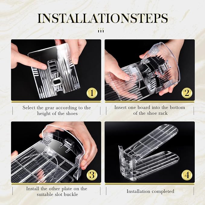 Shoe Slots Organizer 20 Pack - Shoe Stackers, 3 Levels Adjustable, Space Savers 50%, Double Layer Holders for Closet (Transparent), Organizador de Zapatos - Image 4