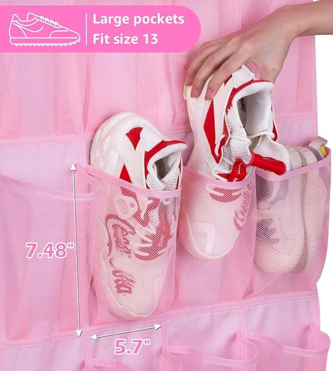 MISSLO Kids Over the Door Shoe Organizer Pink Hanging Shoe Rack Baby Toddler Hanging Shoe Organizer Cute Shoe Holder Girl Room Decor 28 Pockets - Image 3