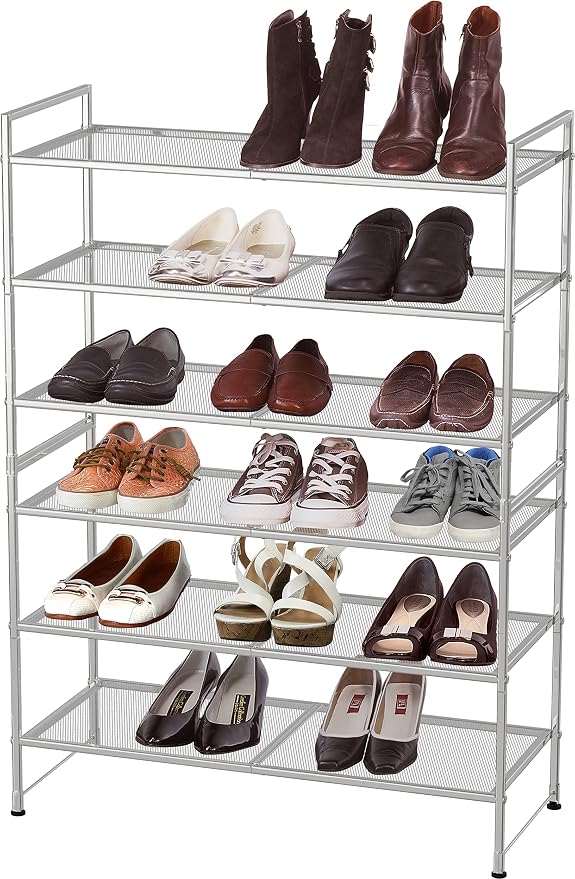 Simple Houseware 3-Tier Stackable Mesh Shoe Rack, Silver - Image 5