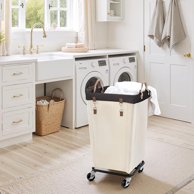 StorageWorks 110L Laundry Basket with Wheels, Large Rolling Hampers for Clothing Organizer, Dirty Clothes Basket for Hotel, Home, Closet, Dorm, Beige - Image 2