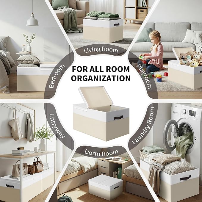 2 Pack EXTRA LARGE Blanket Storage Baskets with Lids, 22”x16”x12” Closet Organizers Bins for Clothes Towel/ Toy Storage Box with Lid Handles/ Stackable Decorative Fabric Bins for Living Room, Nursery - Image 4
