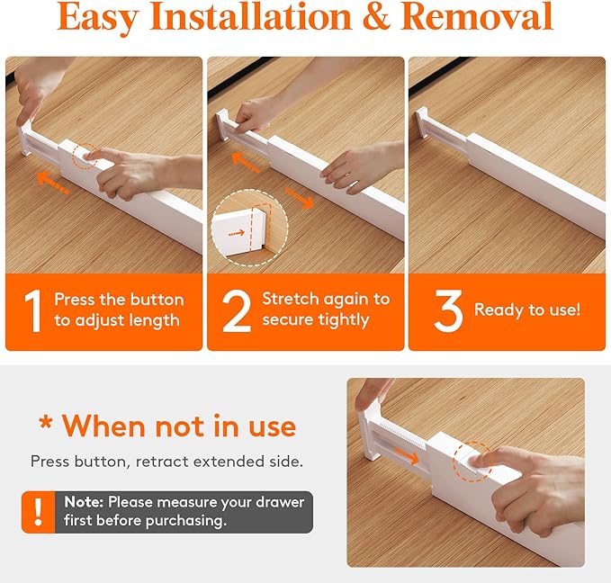Lifewit 5 Pack 2.36" High Drawer Dividers 40-56cm/16-22 Adjustable Drawer Organizer for Clothes/Utensils, Expandable Drawer Separator in Dresser/Kitchen/Bedroom/Office Organization & Storage White - Image 4