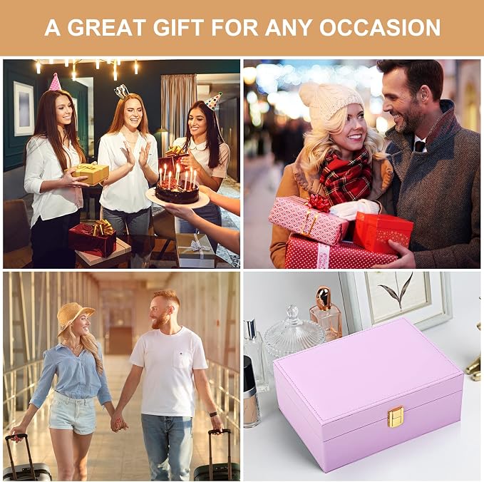 Jewelry Box for Girls Women Leather Jewelry Organizer with Lock Double Layers Jewelry Storage Case Removable Tray for Necklace Earring Ring with Polishing Cloth and Jewelry Bags, Home Decor Gifts - Image 7