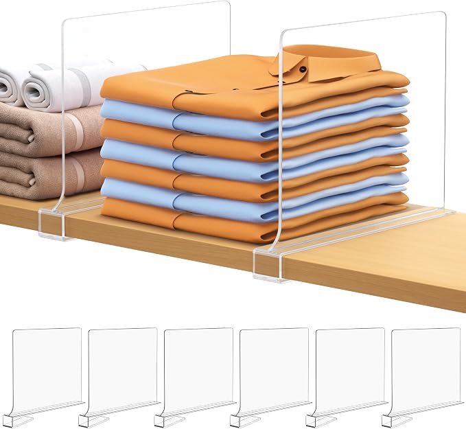 Aolloa 6 PCS Shelf Dividers for Closet Organization Acrylic Clear Closet Shelf Divider for Wooden Shelving Suitable for Wooden or Vertical Shelves Or Bedroom, Kitchen and Office by Aolloa