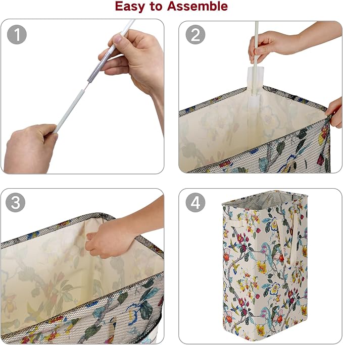 efluky Slim Laundry Basket, Narrow Laundry Hamper with Handles, Collapsible Dirty Clothes Hamper, Tall Laundry Bin for Laundry Room, Dorm and Bedroom, 19.8 Gallon (75L) Floral - Image 6