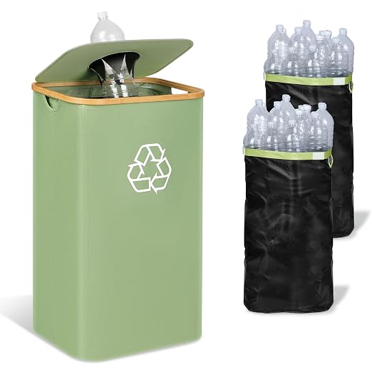 iEGrow 29 Gallons Recycling Bins for Kitchen, Indoor Recycle Bins with Lid, 110L Large Recycle bin with 2 Removeable Reusable Inner Bags, for Bottles Cans Glass Plastice Cartons(Green) by iEGrow