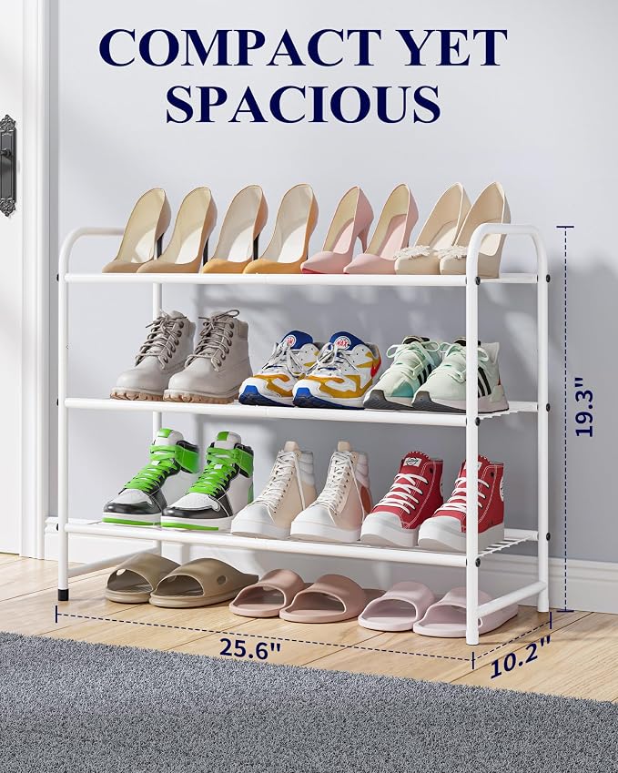 Kitsure Shoe Rack - Stainless Steel Shoe Organizer, Sturdy Shoe Rack for Closet and Front Door Entrance, Free Standing Shoe Shelf, Closet Organizers and Storage, 25.6" Wide - 3 Tier, White - Image 2