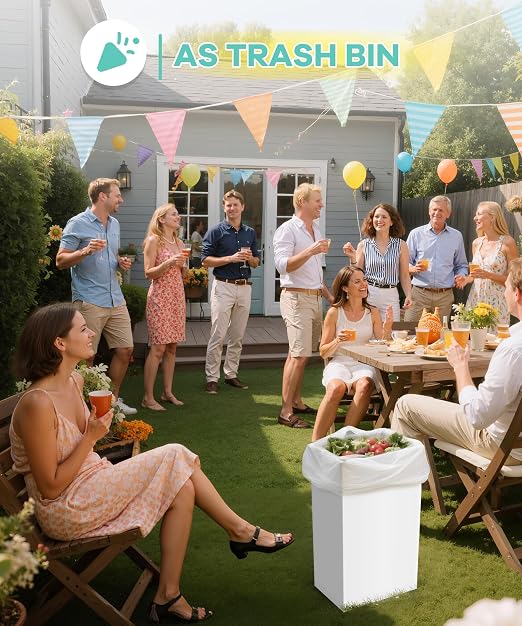 4 Pack Disposable Trash Cans for Parties, 13 Gallon Large Collapsible Garbage Cans with Handle, Thick Recycled Cardboard Recycling Bins for Party Events Camping (13.5" L x 10.0" W x 21.7" H), White - Image 7