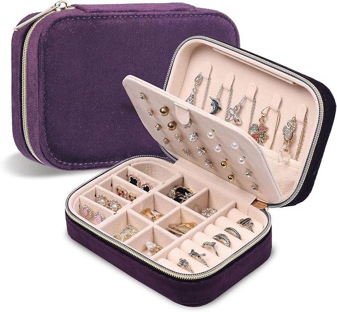 Dajasan Mini Travel Jewelry Case, Small Portable Travel Jewelry Organizer Box, Velvet Jewelry Gift Box for Women Girls (Modena) by DAJASAN