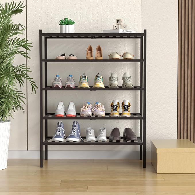 ROMGUAR CRAFT 5 Tier Bamboo Shoe Rack for Closet Free Standing Wood Shoe Shelf for Entryway Small Space Stackable 27"x11"x33" (Brown) - Image 2