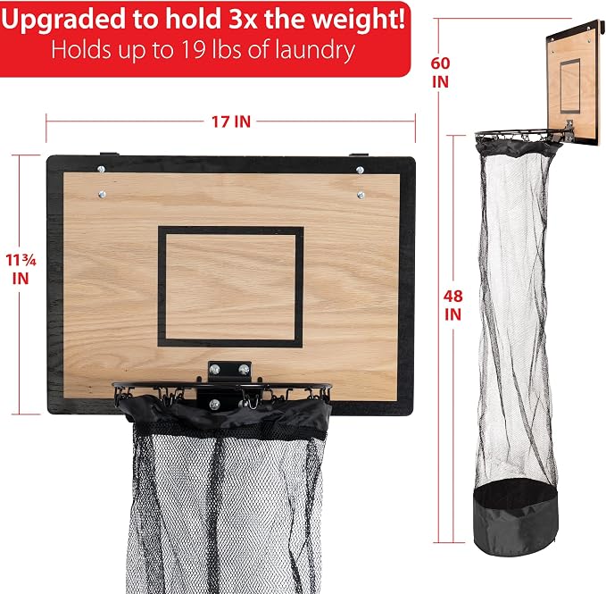 Wooden Basketball Hamper - Hoop Laundry Basket Over the Door - Room Decor - Image 4
